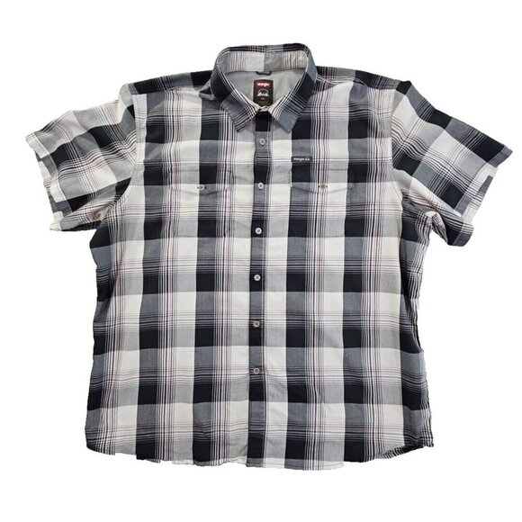 Wrangler Performance Shirt Men's Size 2XL Black Plaid Short Sleeve EUC Gorpcore - Picture 1 of 12